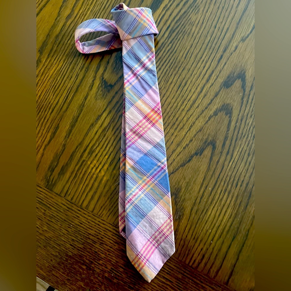 ROOSTER RUFFLER Plaid All COTTON NECK TIE Vintage Necktie Blue Green pink EASTER